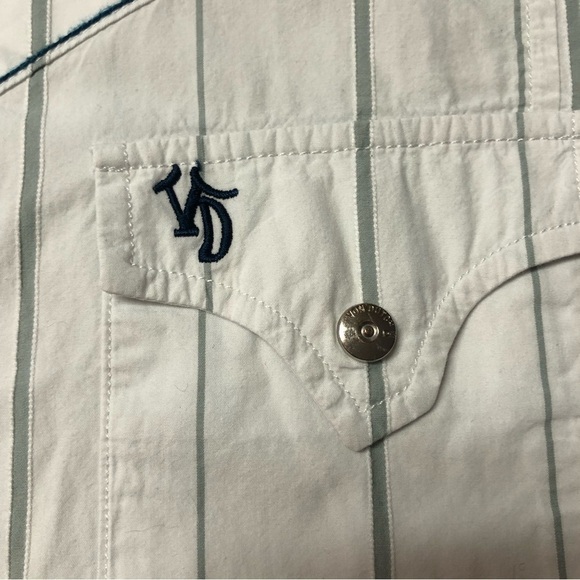 VON Dutch White SS Snap Down Striped Shirt EUC S - Picture 5 of 10